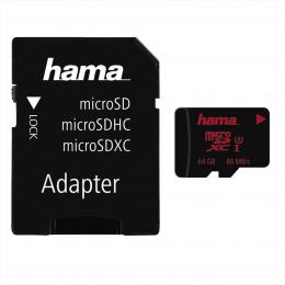 Hama microSDXC 64 GB UHS Speed Class 3 UHS-I 80 MB/s   adpatr