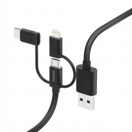 Hama USB kabel 3v1  micro USB, USB-C, Lightning, 1,5 m