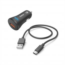 Hama set  rychl USB nabjeka do vozidla QC 3.0 19,5 W   kabel USB A-C 1,5 m