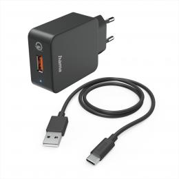 Hama set  rychl USB nabjeka QC 3.0 19,5 W   kabel USB A-C 1,5 m